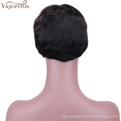 Vigorous Cheap Human Hair Short Bob Brazilian Pixie Cut Wig Straight Human Hair Wigs With Bangs 8 Inch Machine Made Real Wigs